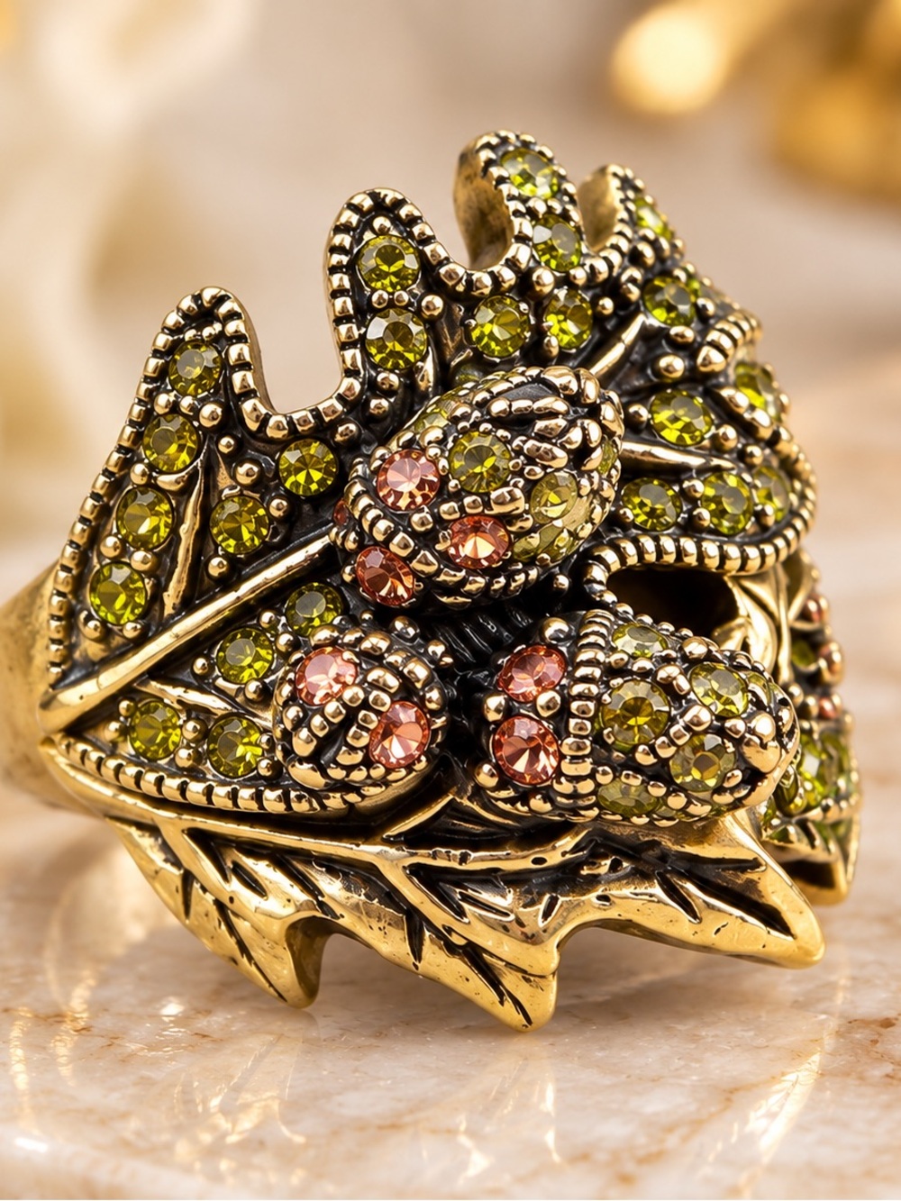 The Heidi Daus Leaf with Acorn Crystal Accent Ring *Size 6